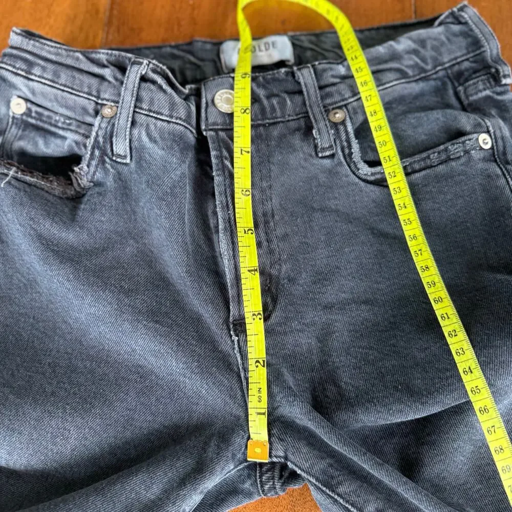 Agolde Toni Mid Rise Straight Leg Distressed Jeans Black‎ Denim Sz 26 Revolve